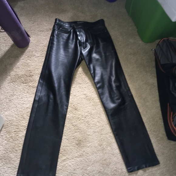 men's black leather pants